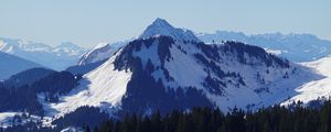 Preview wallpaper mountain, peak, snow, trees, winter, landscape