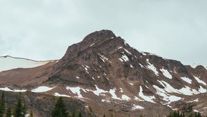 Preview wallpaper mountain, peak, snow, trees, nature, landscape