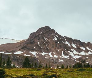 Preview wallpaper mountain, peak, snow, trees, nature, landscape