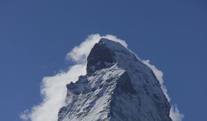 Preview wallpaper mountain, peak, snow, clouds, trees, landscape