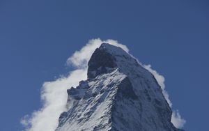 Preview wallpaper mountain, peak, snow, clouds, trees, landscape