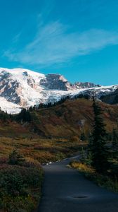 Preview wallpaper mountain, peak, snow, path, landscape, nature