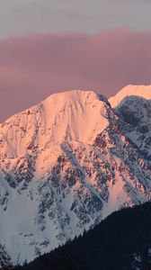 Preview wallpaper mountain, peak, snow, sunset, light