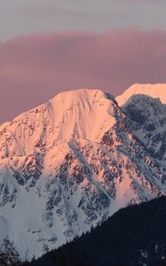 Preview wallpaper mountain, peak, snow, sunset, light