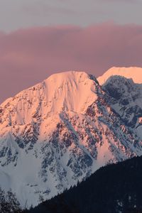 Preview wallpaper mountain, peak, snow, sunset, light