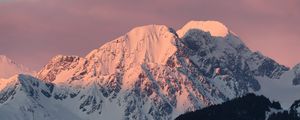 Preview wallpaper mountain, peak, snow, sunset, light