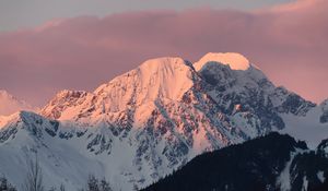 Preview wallpaper mountain, peak, snow, sunset, light