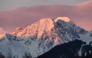 Preview wallpaper mountain, peak, snow, sunset, light