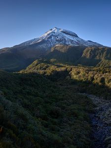 Preview wallpaper mountain, peak, snow, greenery, landscape