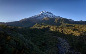 Preview wallpaper mountain, peak, snow, greenery, landscape