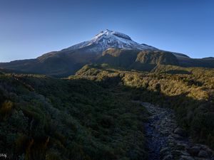 Preview wallpaper mountain, peak, snow, greenery, landscape