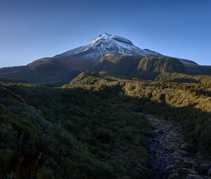 Preview wallpaper mountain, peak, snow, greenery, landscape