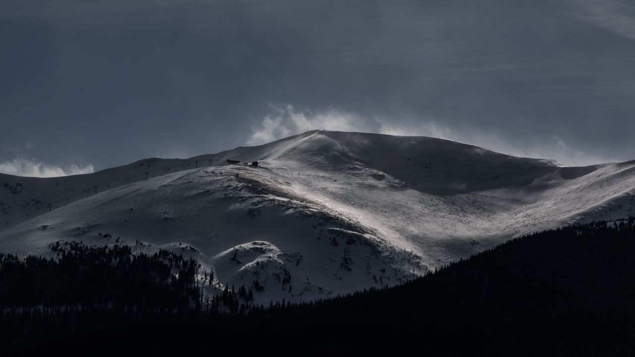 Wallpaper mountain, peak, snow, clouds, dark