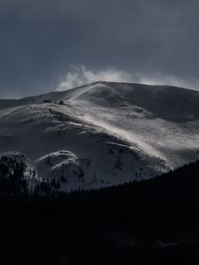 Preview wallpaper mountain, peak, snow, clouds, dark