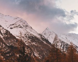 Preview wallpaper mountain, peak, snowy, clouds, trees, autumn, italy