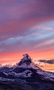 Preview wallpaper mountain, peak, snowy, clouds, sunset, zermatt, switzerland