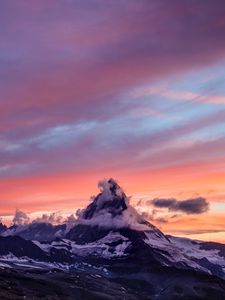 Preview wallpaper mountain, peak, snowy, clouds, sunset, zermatt, switzerland