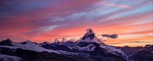 Preview wallpaper mountain, peak, snowy, clouds, sunset, zermatt, switzerland