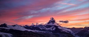 Preview wallpaper mountain, peak, snowy, clouds, sunset, zermatt, switzerland