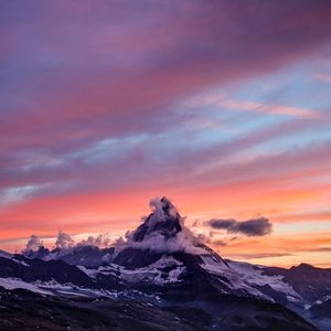 Preview wallpaper mountain, peak, snowy, clouds, sunset, zermatt, switzerland