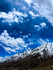 Preview wallpaper mountain, peak, snowy, clouds, sky