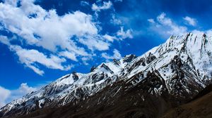 Preview wallpaper mountain, peak, snowy, clouds, sky