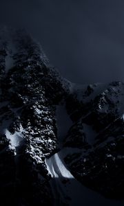 Preview wallpaper mountain, peak, snowy, fog, dark, tyrol, stubai, austria
