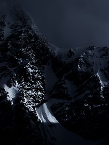 Preview wallpaper mountain, peak, snowy, fog, dark, tyrol, stubai, austria