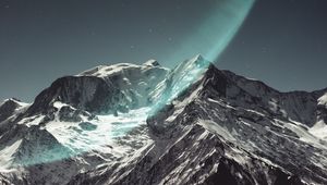 Preview wallpaper mountain, peak, snowy, light, starry sky