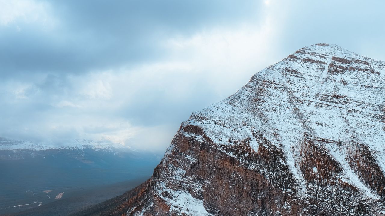 Wallpaper mountain, peak, snowy, river, landscape