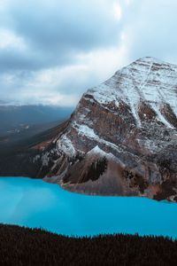 Preview wallpaper mountain, peak, snowy, river, landscape