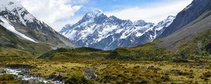 Preview wallpaper mountain, peak, snowy, valley, landscape