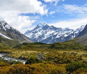 Preview wallpaper mountain, peak, snowy, valley, landscape