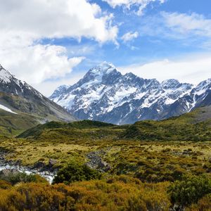 Preview wallpaper mountain, peak, snowy, valley, landscape