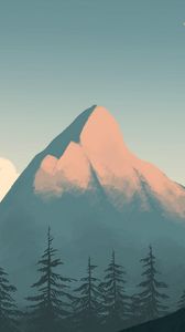 Preview wallpaper mountain, peak, spruce, trees, art