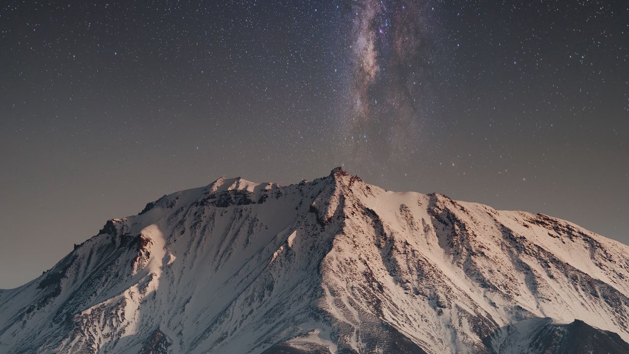 Wallpaper mountain, peak, starry sky, snow, landscape, night