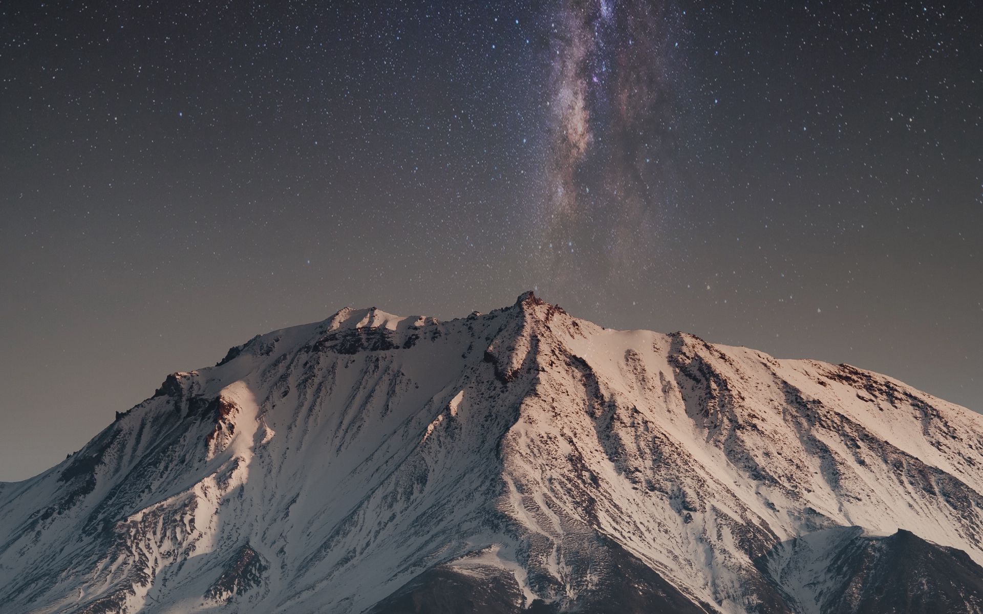 Download wallpaper 1920x1200 mountain, peak, starry sky, snow