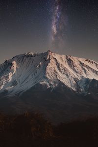 Preview wallpaper mountain, peak, starry sky, snow, landscape, night