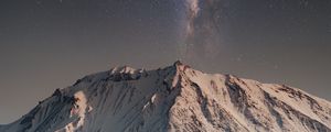 Preview wallpaper mountain, peak, starry sky, snow, landscape, night