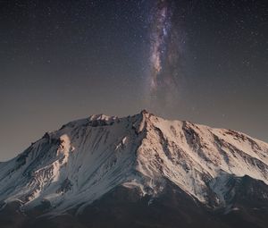 Preview wallpaper mountain, peak, starry sky, snow, landscape, night