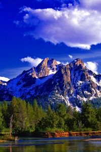 Preview wallpaper mountain, peak, summit, forest, summer, lake, day, landscape