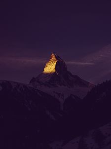 Preview wallpaper mountain, peak, sunset, twilight, dark, sky