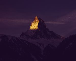 Preview wallpaper mountain, peak, sunset, twilight, dark, sky