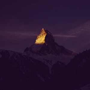 Preview wallpaper mountain, peak, sunset, twilight, dark, sky