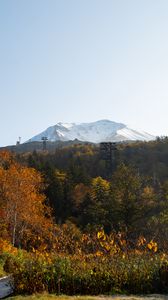 Preview wallpaper mountain, peak, trees, forest, autumn