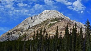 Preview wallpaper mountain, peak, trees, clouds