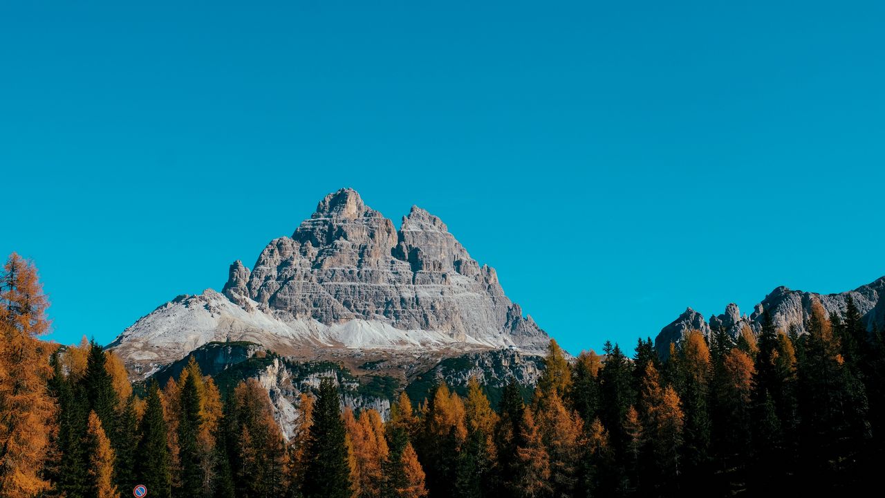 Wallpaper mountain, peak, trees, autumn, sky, mountain landscape