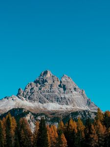 Preview wallpaper mountain, peak, trees, autumn, sky, mountain landscape