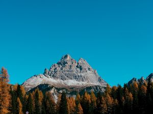 Preview wallpaper mountain, peak, trees, autumn, sky, mountain landscape