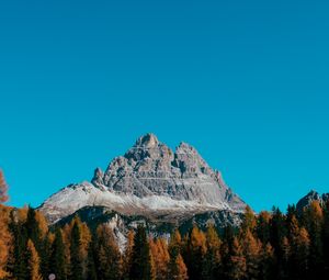 Preview wallpaper mountain, peak, trees, autumn, sky, mountain landscape